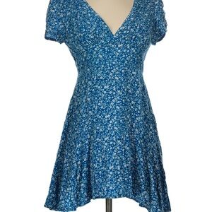 Princess Polly Blue Floral V-Neck Mini Dress